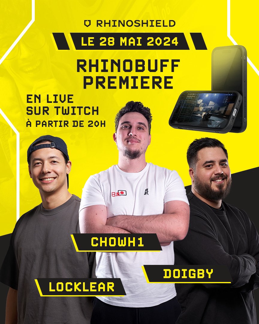 📢 Pour célébrer la sortie du kit de précision pour FPS RhinoBuff, rejoignez-nous pour un tournoi de jeux mobiles épique animé par <a href="/Doigby/">Doigby</a>, <a href="/CHOWH1_/">👑 CHOWH1</a> et <a href="/Lockl34r/">Locklear</a> ! 📱

📅 RDV mardi 28 mai à 20h sur les chaînes Twitch de <a href="/CHOWH1_/">👑 CHOWH1</a> et <a href="/Lockl34r/">Locklear</a>.

🔔 Préparez-vous pour une soirée de