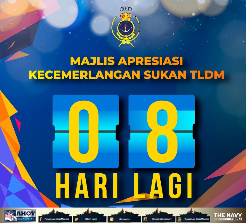 tldm_rasmi's tweet photo. Untuk #NavyPeople.
Majlis Apresiasi Kecemerlangan Sukan TLDM meraikan prestasi terbaik atlet TLDM dan akan diadakan pada 2 Jun 2024 di KD PELANDOK, Pangkalan TLDM Lumut.
#FitNavy
#ISG14
#TLDM90
#SediaBerkorban https://t.co/9TiZq93sTo