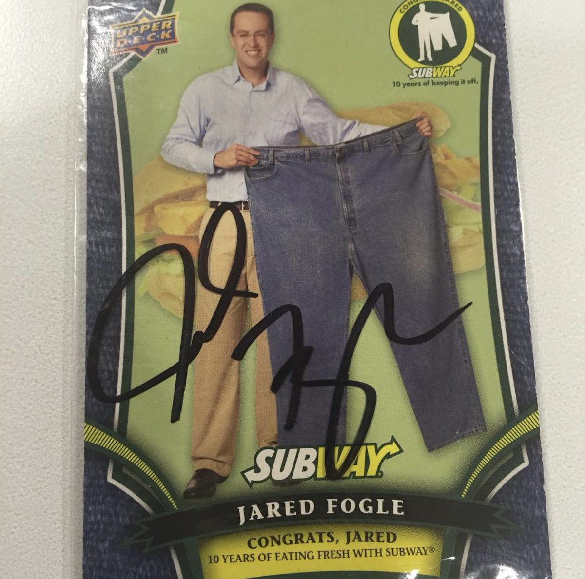 ChetSt3adman's tweet photo. One of my favorite cards in my collection. Jared from Subway. Sent to Engelwood a few years back @CardPurchaser https://t.co/N07WoI61v2