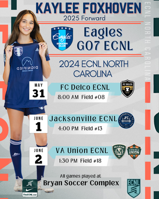 My schedule for the upcoming <a href="/ECNLgirls/">ECNL Girls</a> Showcase in North Carolina! See you there!   #ECNLNC

<a href="/Eagles_G07_ECNL/">Eagles_G2007_ECNL</a>  <a href="/scoutingzone/">ScoutingZone®</a> <a href="/TheSoccerWire/">SoccerWire</a> <a href="/PrepSoccer/">Prep Soccer ⚽️</a> <a href="/TopDrawerSoccer/">TopDrawerSoccer</a> <a href="/ImCollegeSoccer/">College Soccer Truth ™</a> <a href="/ImYouthSoccer/">ECNL/GA/Recruiting/College Soccer</a>