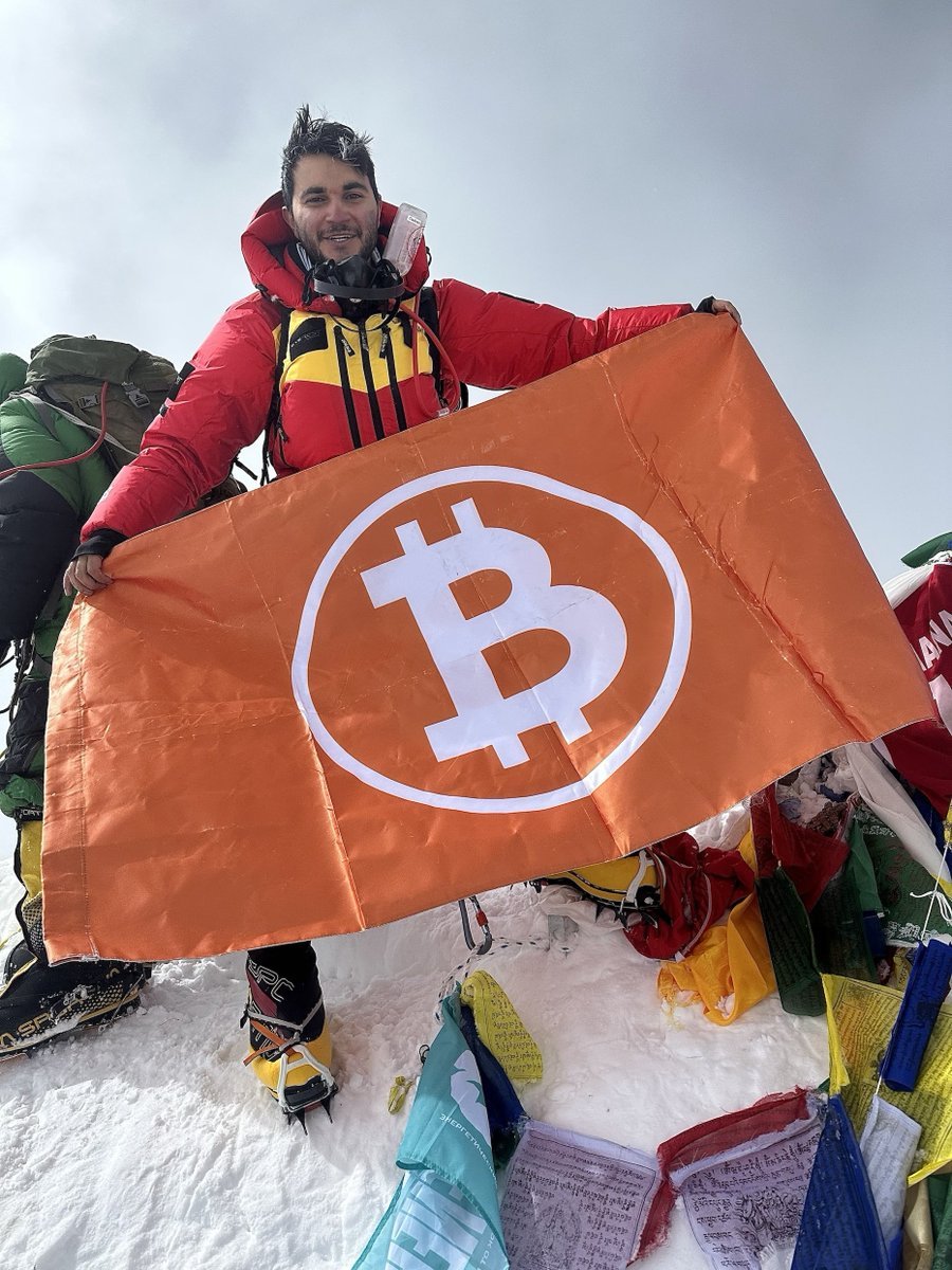 BitcoinNews's tweet photo. Huge congrats to @cryptonnis' 50 day trek culminating in summiting Mt. Everest and proudly hoisting the #Bitcoin flag at 8,849 meters https://t.co/mM9HKxYpfG