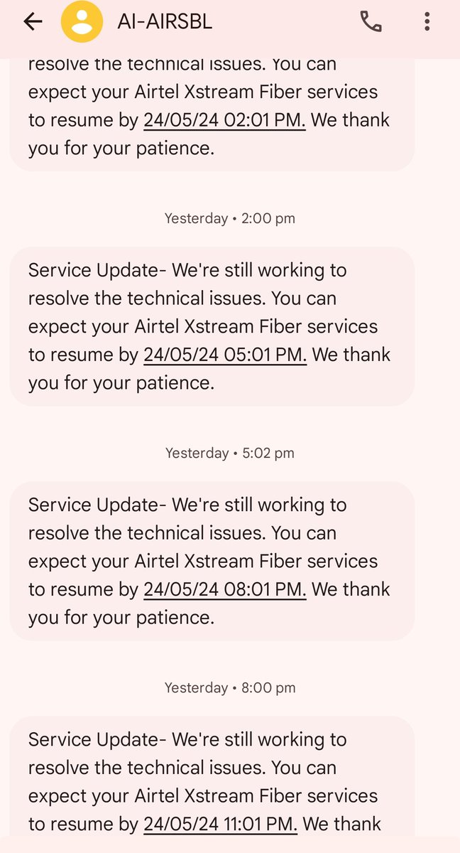 GroupViyas's tweet photo. @airtelindia @Airtel_Presence @airtelnews No internet from 24-05-2024 (07:00am) to till now at suburbs of Chengalpattu. Very poor maintenance. https://t.co/FT9sa83RjH