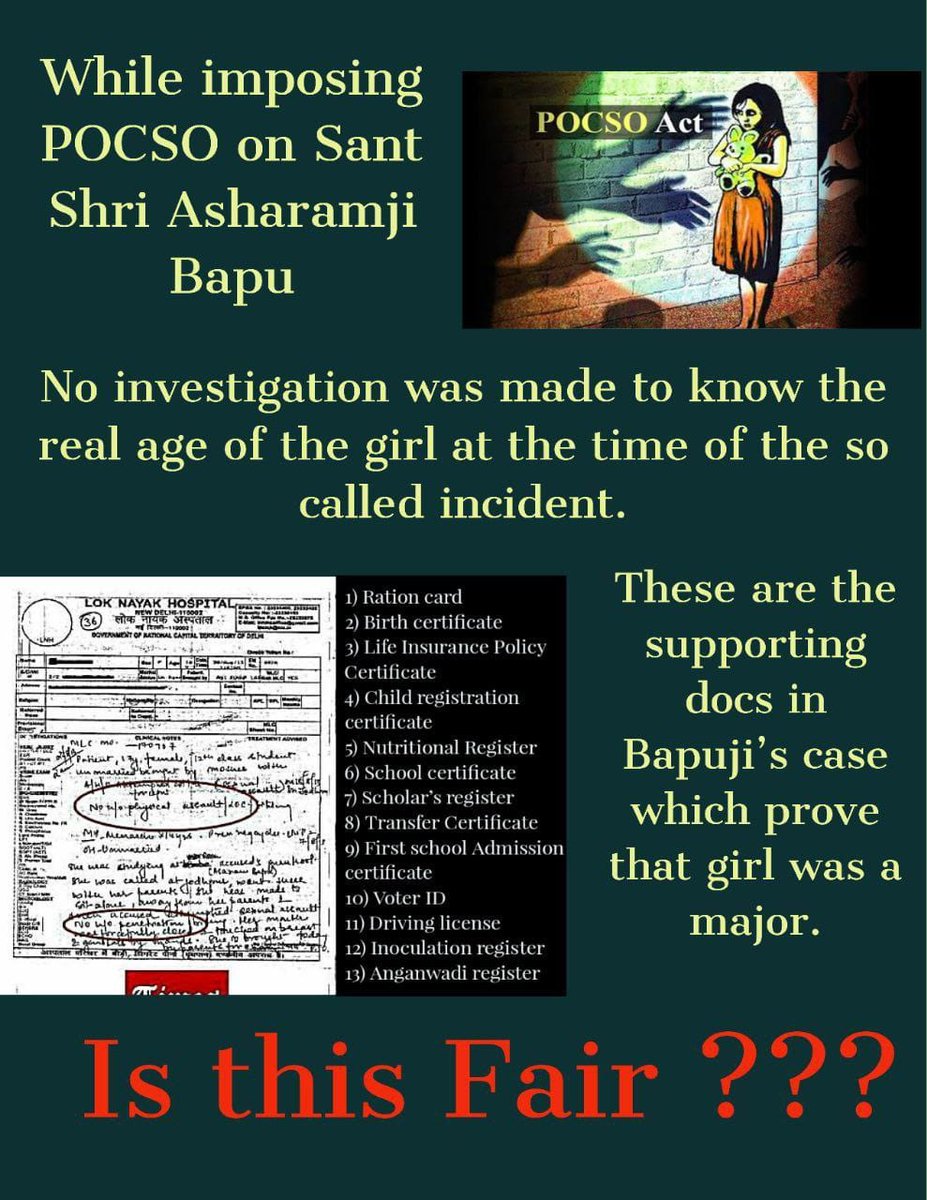 There are many examples like Maulana Sadh, Parl V. Puri, Salman khan, journalists who are living luxurious life even after having many charges with evidence. However Sant Shri Asharamji Bapu is not getting any relief in Fake Cases. Tell us #AreHumanRightsEqualForAll ⁉️