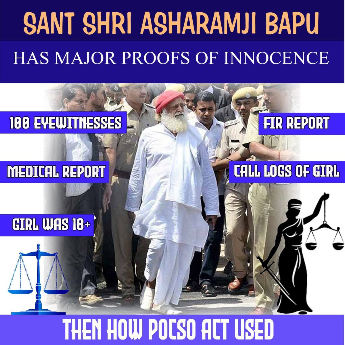 Salman Khan was convicted for hunting 2 black deer in 1998 and was sentenced to jail for 5 years, but he got bail in 2 days. Why innocent
Sant Shri Asharamji Bapu is trapped in Fake Cases and has not been given bail or parole for a single day. 
#AreHumanRightsEqualForAll