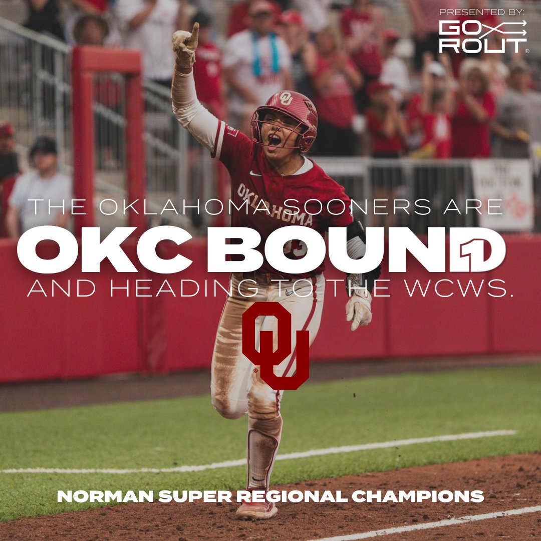 NEXT STOP ➡️ OKC The Oklahoma Sooners are headed to the #WCWS @OU_Softball x #RoadtoWCWS Presented by @Go_Rout