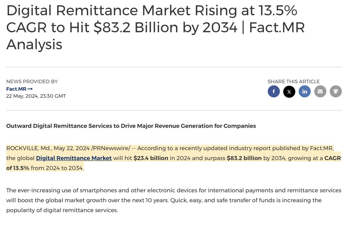 @KThingol Global Remittance Market is huge and that's where $VELO @veloprotocol will benefit because of their services for international payments and remittance services

We shouldn't only focus on #ORBIT -- it's only one part of the whole ecosystem

prnewswire.co.uk/news-releases/…