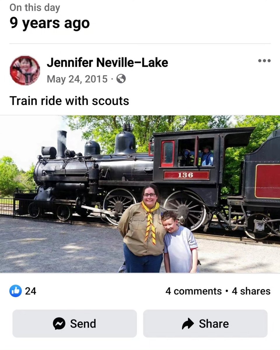 isda1979's tweet photo. My old life. 
My birthday with my kids was a Friday.  Know what I did? 
I spent it as a Scouter camping with our entire section. DW &amp; I shared a tent. 
Our weekend finished with a train ride on Sunday. 
I miss my beautiful life. 
#NotOneMore
#ConsequencesMatter 
#ScoutingLife https://t.co/nSymixzeLt