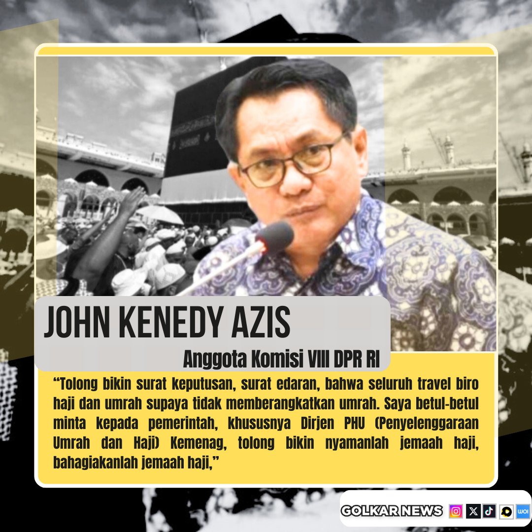 Anggota Komisi VIII DPR RI John Kenedy Azis meminta pemerintah dalam hal ini Kementerian Agama bisa membatasi keberangkatan jemaah umrah jelang musim haji.
#partaigolkar
#golkarindonesia
#golkarpedia
#airlanggahartarto
#golkaronsosmed
#JohnKenedyAzis
golkarpedia.com/john-kenedy-az…