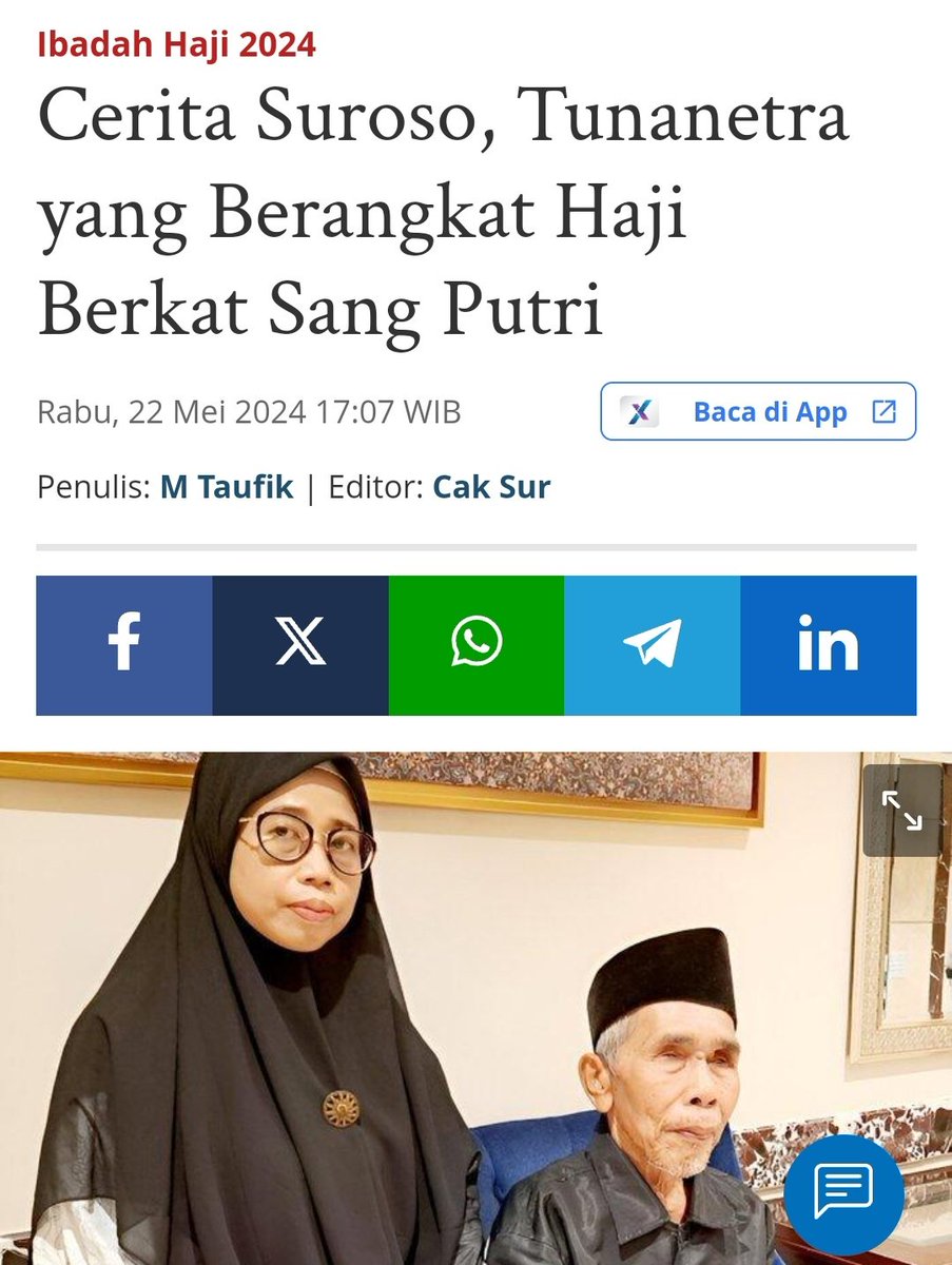 Alhamdulillah... Akhirnya keinginan bapak Suroso untuk melaksanakan Ibadah haji terwujud. Sebagai jemaah haji tuna netra, bapak Suroso sangat terbantu dengan pelayanan petugas haji Indonesia sejak di tanah air hingga di tanah suci. Keberadaan petugas haji Indonesia sangat