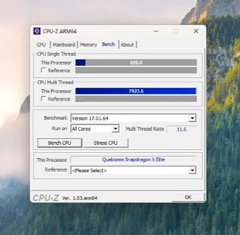 Snapdragon X Elite X1E-78-100 (Surface Laptop 7) CPU-Z (ARM64