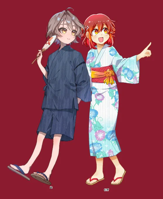 裾のところを掴む想定の絵にしてたんだけど距離近づけたら後ろで勝手に手繋ぎ始めたの可愛くない????思わずPLもニッコリ!! 