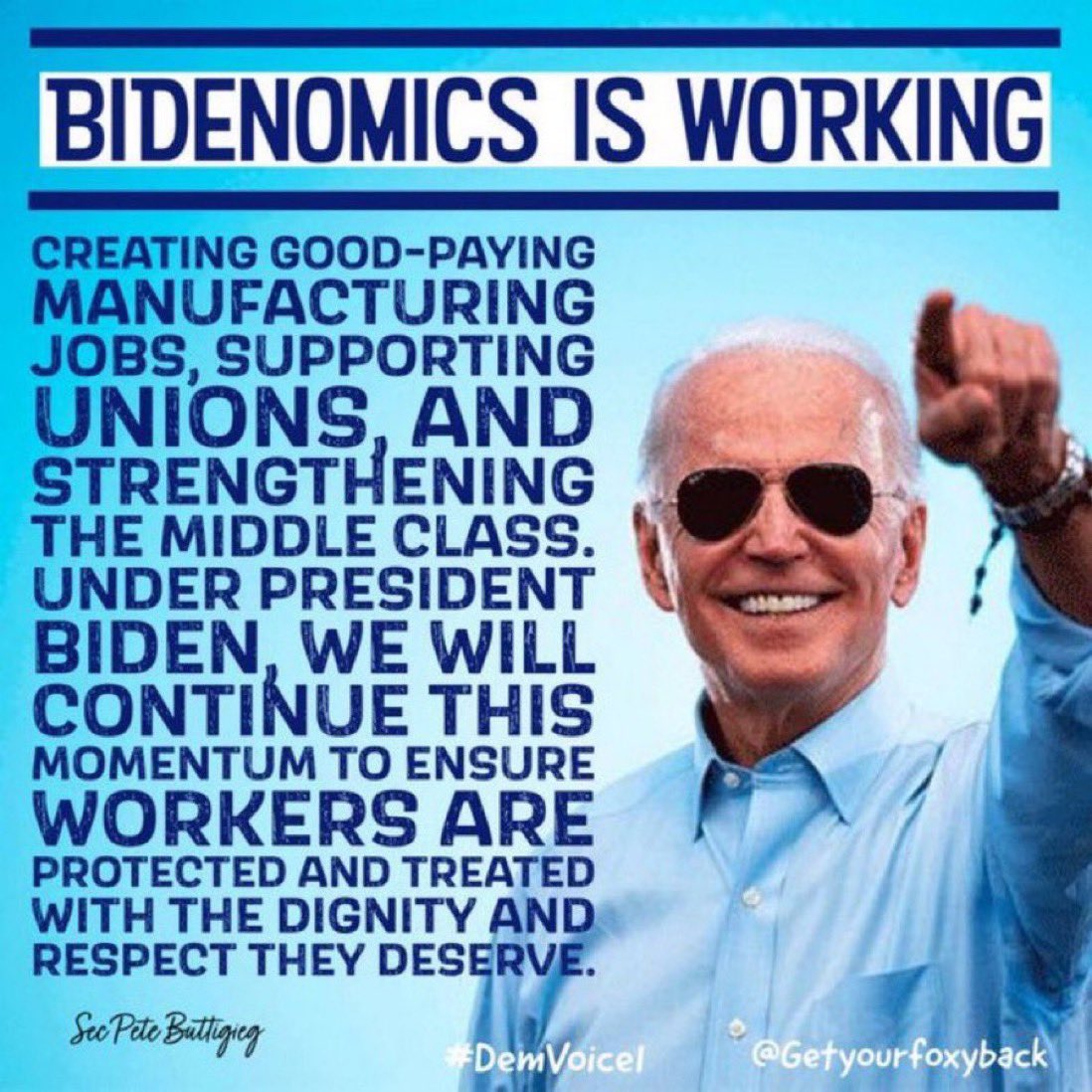 Thanks to Bidenomics, unemployment has been under 4% for longer than anytime since the 1960s. In the last 3 years Americans have set records in small business startups and investments in new manufacturing. Thats building from the bottom up & middle out! #DemVoice1