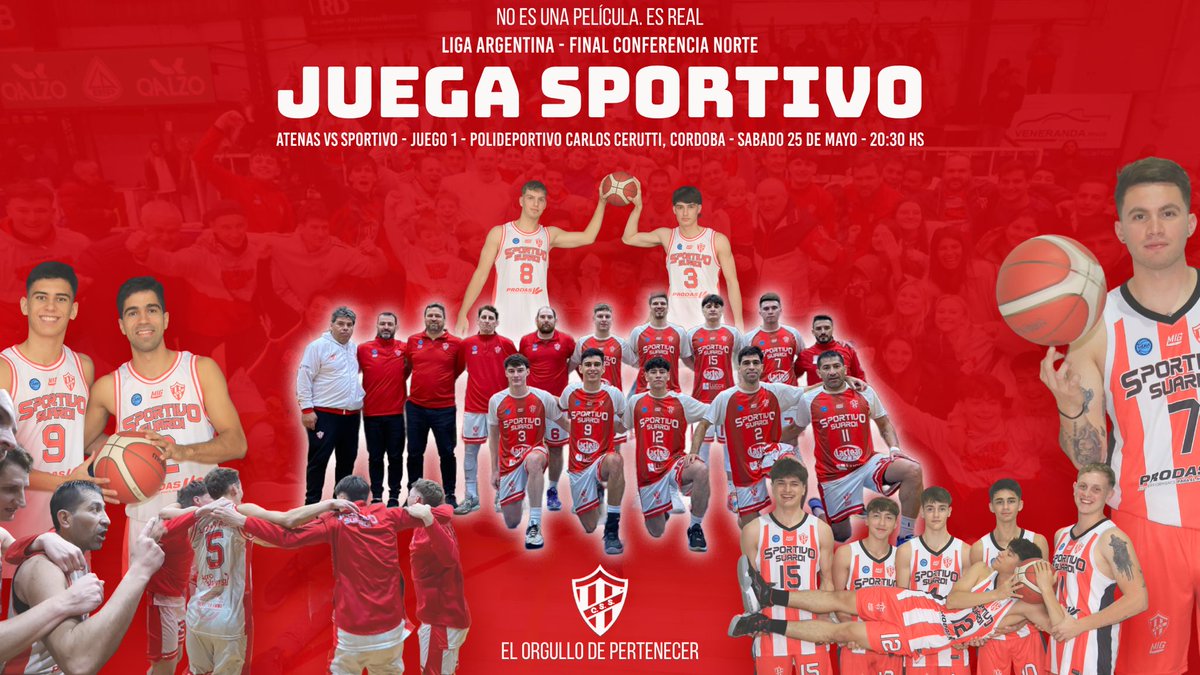 En el corazón de la cuenca lechera, hay una ciudad con alma de pueblo que, por lo menos por una semana, estará en boca de todos.

Enfrente, el equipo más importante de la historia del básquet argentino.

La 1ra cita es en Córdoba.

Hoy, Suardi es rojiblanco.

Juega Sportivo.