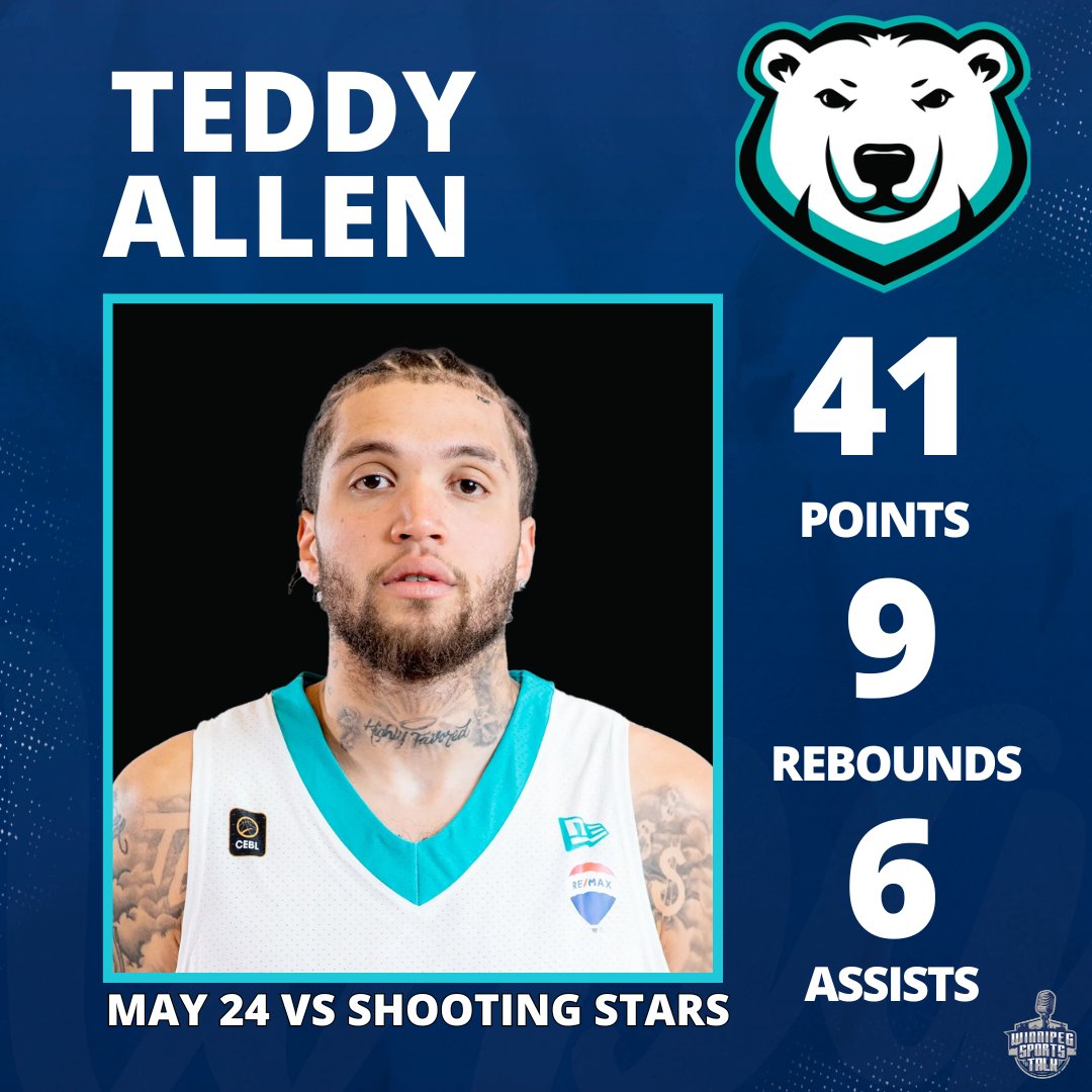 The @wpgseabears pick up a HUGE win in their home opener over the Scarborough Shooting Stars!! Teddy Allen played another fantastic game, with 41 points, 9 rebounds and 6 assists. 🔥 The Sea Bears are now 1-1 on the season. Photo Credit: Winnipeg Sea Bears