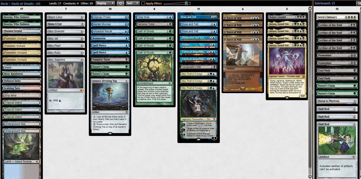 Vintage Chall32
Died in the top4 to <a href="/McWinSauce/">Tom White</a>  Dredge rematch. Deck good FoV Scary. 
R1:Lurrus Saga 🌲✖️🌲
R2:Sultai Midrange 🌲🌲
R3:MWI 🌲✖️🌲
R4:Dredge ✖️✖️
R5:Lurrus Saga 🌲🌲
R6:DoomsDay 🌲✖️🌲
QF:Dimir Tinker 🌲✖️🌲
SF:Dredge ✖️✖️