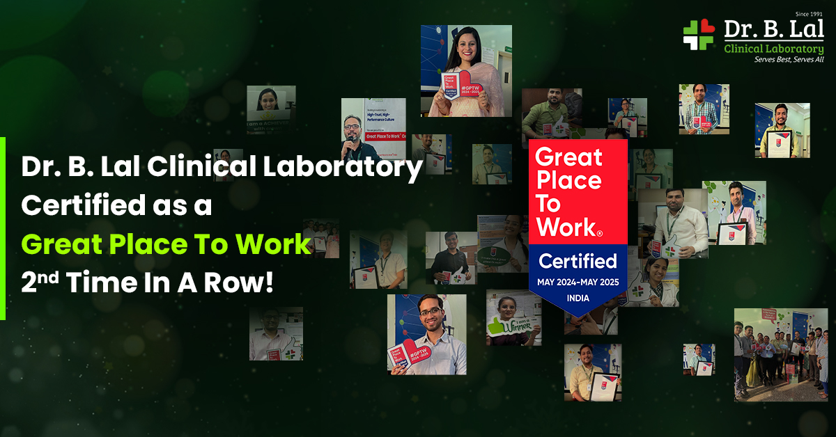 Exciting news! Dr. B. Lal Lab has been #certified as a #GreatPlacetoWork for the second time. Join us and experience a #culture of #excellence, #innovation, and #employee #satisfaction.