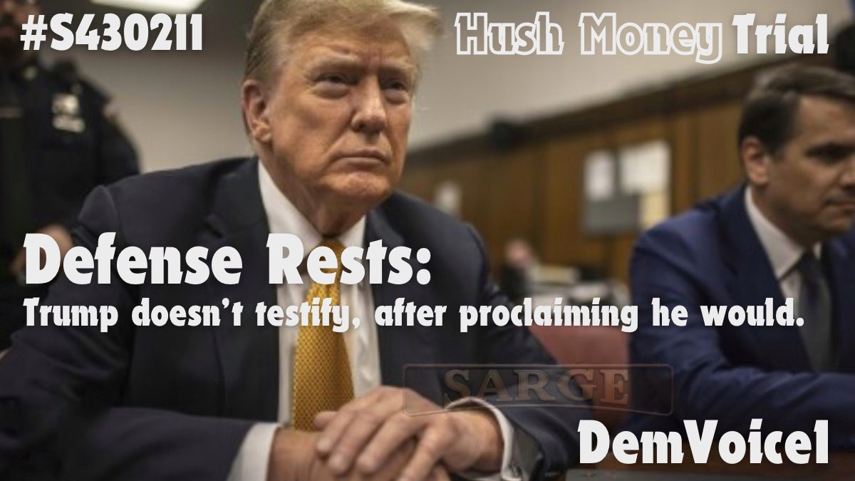 Legal proceedings involving Donald Trump in the New York hush money trial has advanced to a critical stage as his defense team rests. The trial focuses on payments made during his campaign. With final arguments pending, American politics anxiously awaits the outcome. #DemVoice1