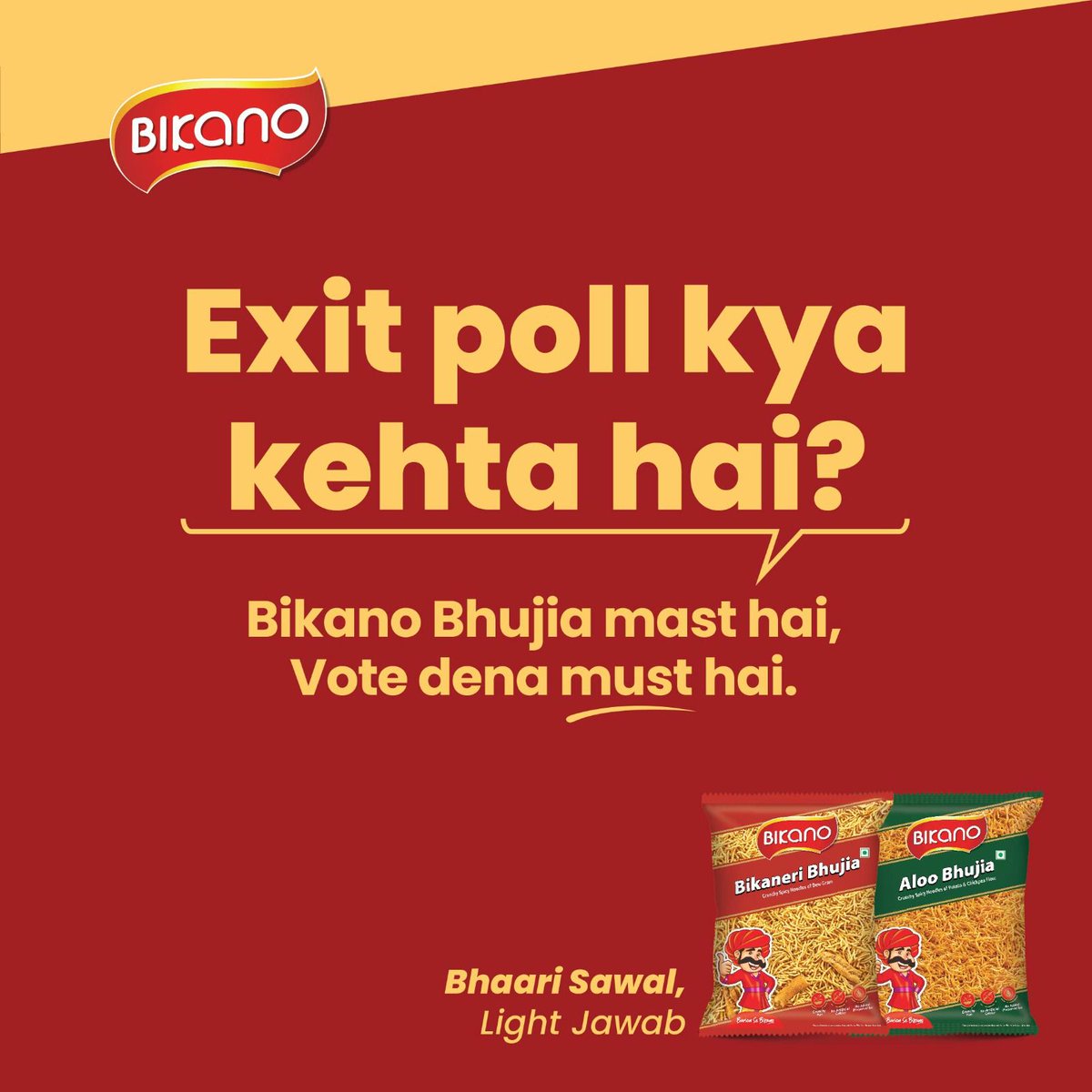 BikanoWorld's tweet photo. Dilli walon, having Bhujia is second priority. Casting your vote is top priority today.

So no आलस, ok guys?

#elections #loksabhaelection2024 #vote #makesuretovote #phase2 #delhivote #delhipeople #priority #snacks #namkeen #aloobhujia #bikano #BarsonSeBikano https://t.co/HBUtXjXm6T