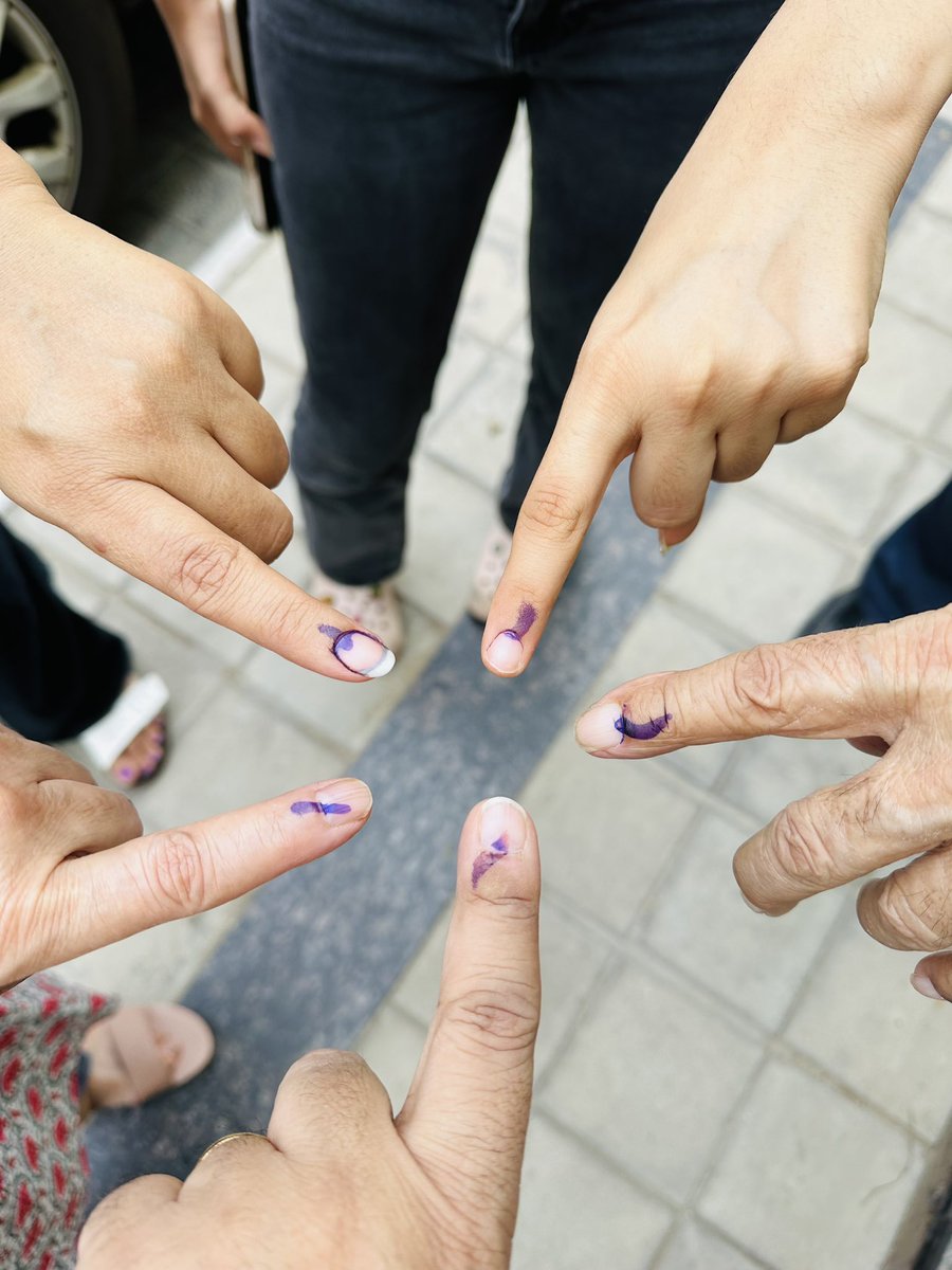 #NCRVoting #PollDay #Delhi #Haryana #MyVote 
We did our duty .. but not happy with the arrangements at #VClub #SohnaRoad #Gurgaon - no seperate line for #SeniorCitizens (87yrs/77yrs) - #chaos. Took more than 1.5 hrs inspite of going in the early morning. No fans.. nothing. If