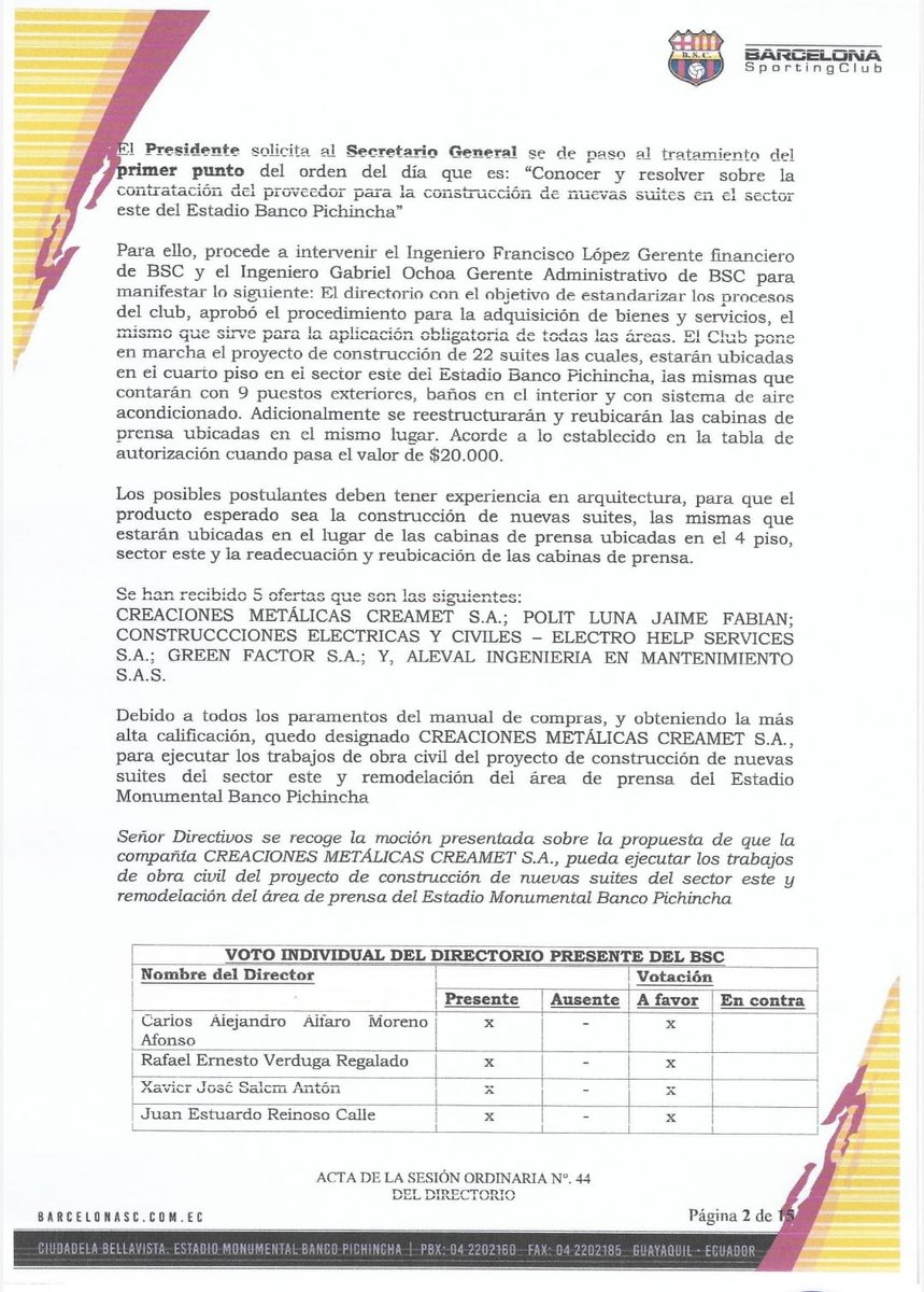 ericgalarza's tweet photo. Te agradezco Iván por la oportunidad de difundir no sólo la realidad sino nuestra capacidad profesional de generar recursos sin afectar al flujo ni al presupuesto del club; así como de evidenciar su mediocridad porque ni haces más que lanzar odio en redes sociales. Veamos si con esta aclaración te llama nuevamente tu ídolo de barro a que elimines el post como en el tema de los departamentos. 

Éste proyecto propuesto desde la comisión de infraestructura le permitió al club generar ingresos netos por alrededor de 1.3 MM USD, dinero que les permitió pagar hasta al menos diciembre 2023 gastos administrativos ayudando así sin ser ya parte de la directiva a que se cubran obligaciones básicas que les competía a los que estaban, resolver. También ante la falta de pago tocó financiar la obra "sin intereses" por aprox., 3 meses e incluso aceptar un canje porque ya no tenían capacidad de pago para la obra que había quedado financiada desde el inicio.

Les dejo el acta del directorio, sin mutilaciones, y el audio completo del directorio donde quienes te piden que difundas la gestión son quienes proponen y demuestran que no sólo es la mejor oferta sino que el directorio de forma unánime lo aprueba, cumpliendo así con el estatuto; una muestra más de transparencia al no usar testaferros como otros cercanos a ti lo hacen, inflando costos, sin análisis previos de contratación ni fiscalización y se dan golpes de pecho y buscan aplausos en redes sociales por cambiar la cerámica de un baño. Hoy pretendes mancillar mi honra y la de mi familia tergiversando y mal informando por tratar de ser tendencia y un par de likes.

Con los adjuntos el socio, el hincha y la sociedad en general verá que como siempre, manejamos con transparecia y en beneficio para el club nuestras propuestas.

Te envío un fuerte abrazo y cuando gustes nos podemos reunir para darte cátedra de administración y de gestión ya que de ética y moral debiste de recibirla en casa.

CON PRUEBAS OFICIALES, PARA QUE LEAS:  https://t.co/4EPAPXxtWO