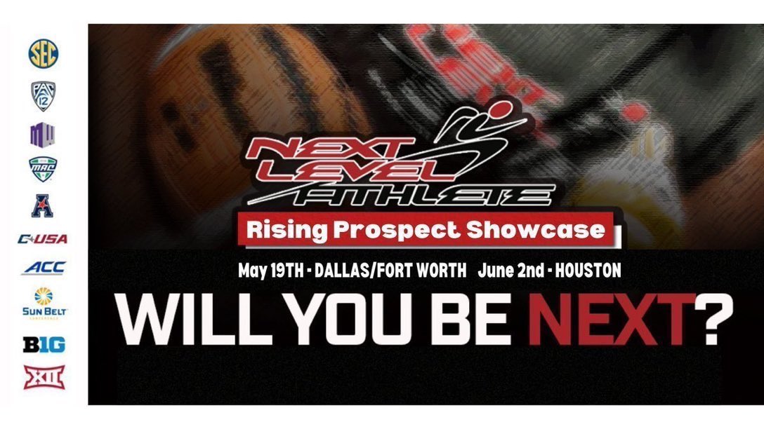 Spots are limited for our upcoming Rising Prospect Showcases! '25s, '26s, '27s, & '28s, you won't want to miss this opportunity! Are you a #NextLevelAthlete? June 2: Houston-Tomball Concordia Nextlevelathlete.eventsmart.com #TXHSFB #NextLevelAthlete
