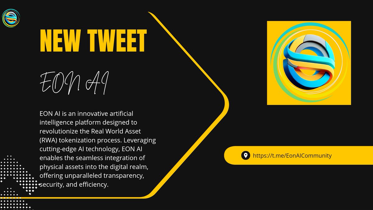 Eonaitech's tweet photo. EON AI is an innovative artificial intelligence platform designed to revolutionize the Real World Asset (RWA) tokenization process. Leveraging cutting-edge AI technology, EON AI enables the seamless integration of physical assets into the digital real https://t.co/2beFTlUZqA