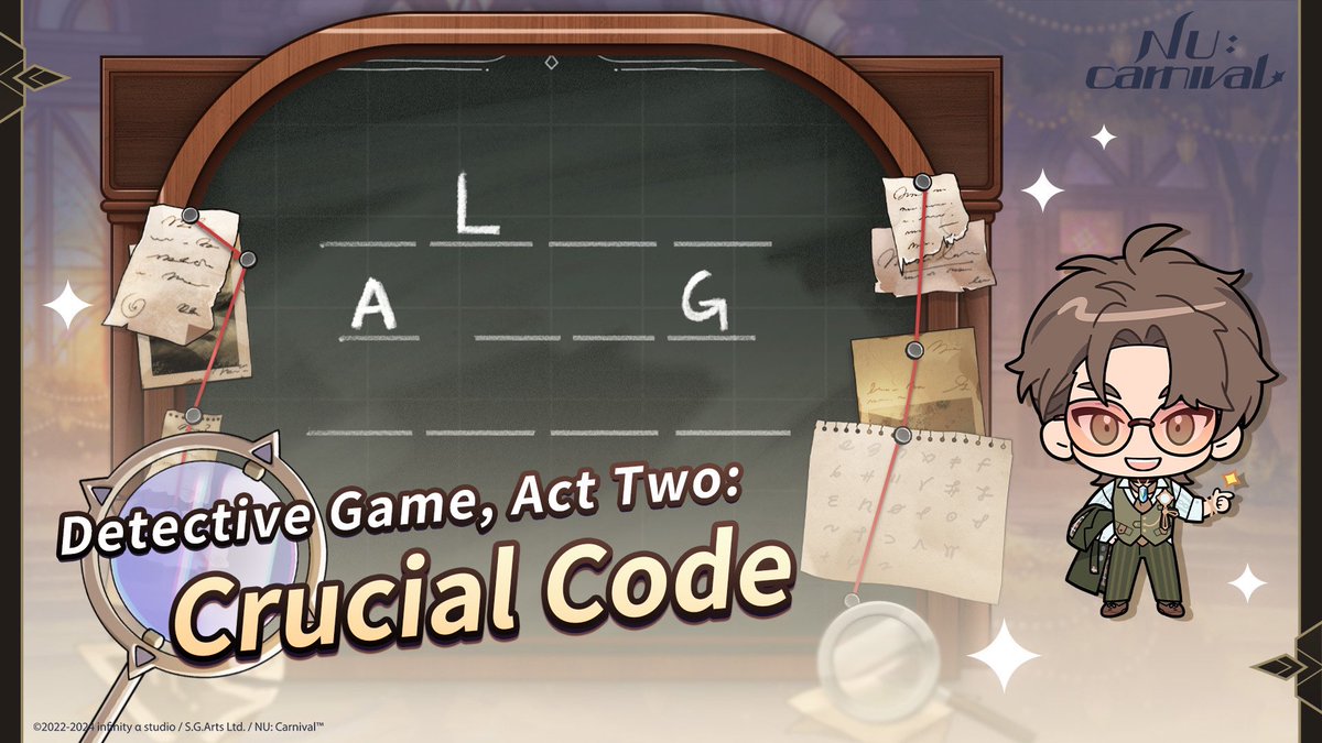 NUCarnivalEn's tweet image. \🕵️ Detective Game, Act Two: Crucial Code 🕵️/

The detective agency accepted a mysterious commission! ⚠️
A 12-letter code must be cracked.
The clue is a note with ancient letters on it.

Everyone is investigating the part they&apos;re responsible for. 🔎
Supposedly, if you &quot;arrange&quot;…