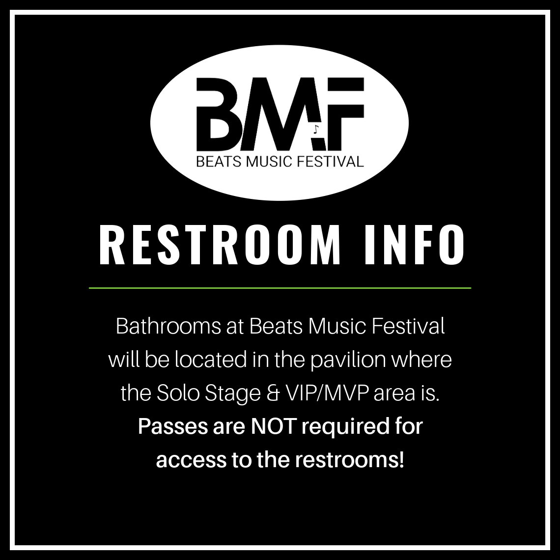 BMF_OKC's tweet photo. Information about the bathrooms at Beats Music Festival! No need for any type of pass to enter the restrooms in the pavilion. https://t.co/pnIFoj9cRA