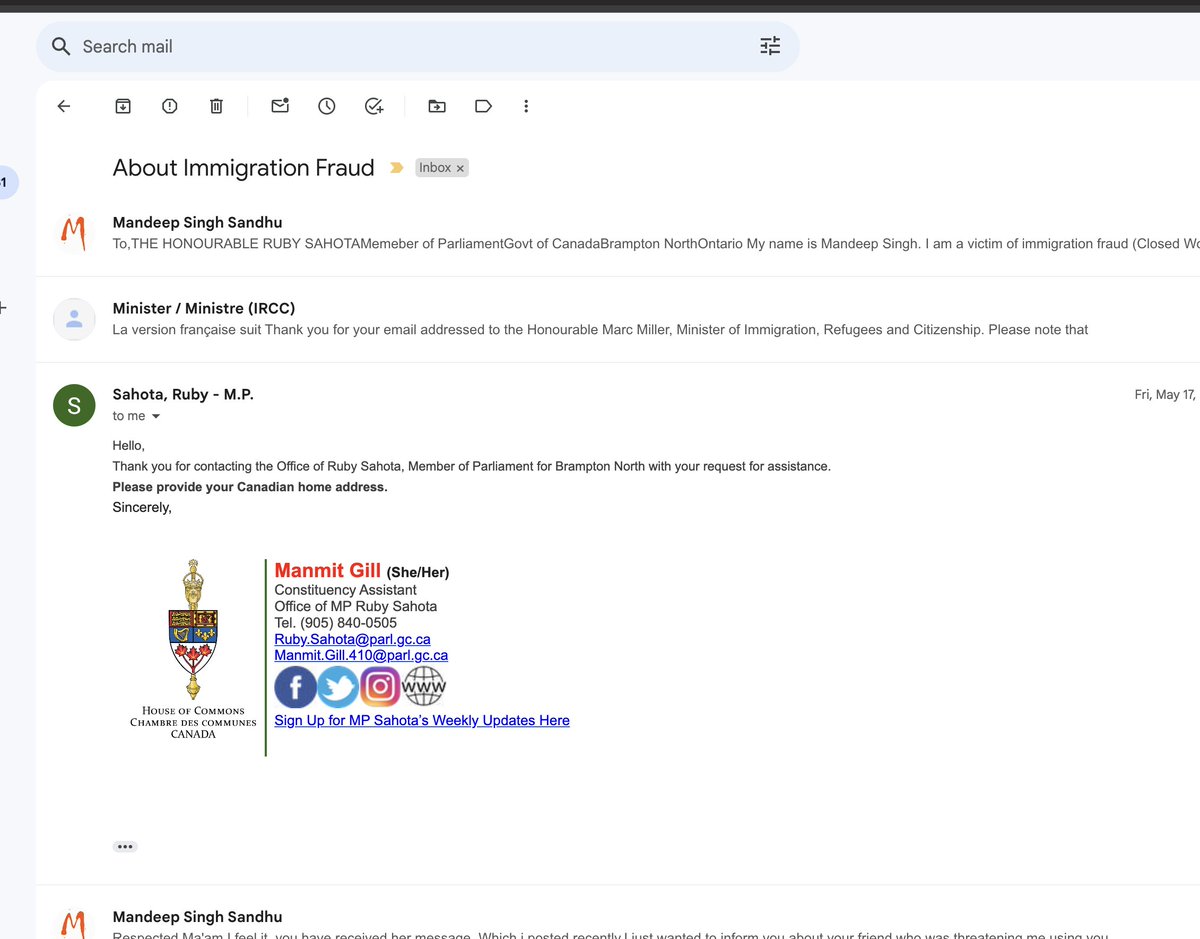 mandeep0248's tweet photo. My name is Mandeep Singh, I am on a closed work permit in Ontario Canada, I am a victim of immigration fraud. Immigration Lawyers of Brampton (RCIC) has been fraudulent from the begning. She is demanding illegal money from the beginning. I was forced to run fake payroll. I was shouting from the beginning. But I am being threatened in the name of a sitting member of parliament from Brampton. who is a closed friend of the concerned immigration lawyer. And I was threatened to be implicated in a false case of sexual abuse. But I could not take any action due to physical and financial weakness. I had no money for lawyers also. Because I was first issued a fake LMIA and later asked to work on cash. I am afraid to send my complaint and evidence to any department as I am getting Fake/Real calls from police officer and lawyers repeatedly and having friends in Canadian government, When i contacted to MP related to Brampton,Ontario about her Closed Friend. She is Trying to find out my home address repeatedly. my family is also under threat in the Punjab India. Because Father of immigration lawyer is Senior leader of Political party in Punjab India. He is making fake documents for work visa from India and he is also transferred her money from India to Canada in illegal way. I also lodged police complaint in Punjab India against Fake documents makers. I may also be wrong in many places but i have big story and evidences about my struggle. i can not fight the court case against rich people. I am requesting to Govt of Canada
please help me, ( I needed Punjabi and English Translator). 
My Contact email address - mandeep0248@gmail.com
Only for Whatsapp +919646140009 (INDIAN)

@JustinTrudeau @OurCommons @PRP21Div @HaltonPolice @MarcMillerVM @CitImmCanada @angrezRCIC @CanadaImmigra20 @joginderlassi @ParmGill @ripudhillon_bn @PierrePoilievre @theJagmeetSingh @BhagwantMann @CdnPress @globeandmail @TheSpec @LFPress @metrotoronto @nationalpost @OttawaCitizen @ottawasuncom @WR_Record @24hrs @TorontoStar @TheTorontoSun @TheWindsorStar @CBC @CityNews @CP24 @CTVNews @globalnews @JagbaniOnline @dailyajitnews @KuldeepSinghAAP @HCI_Ottawa @fordnation @TPSMyronDemkiw