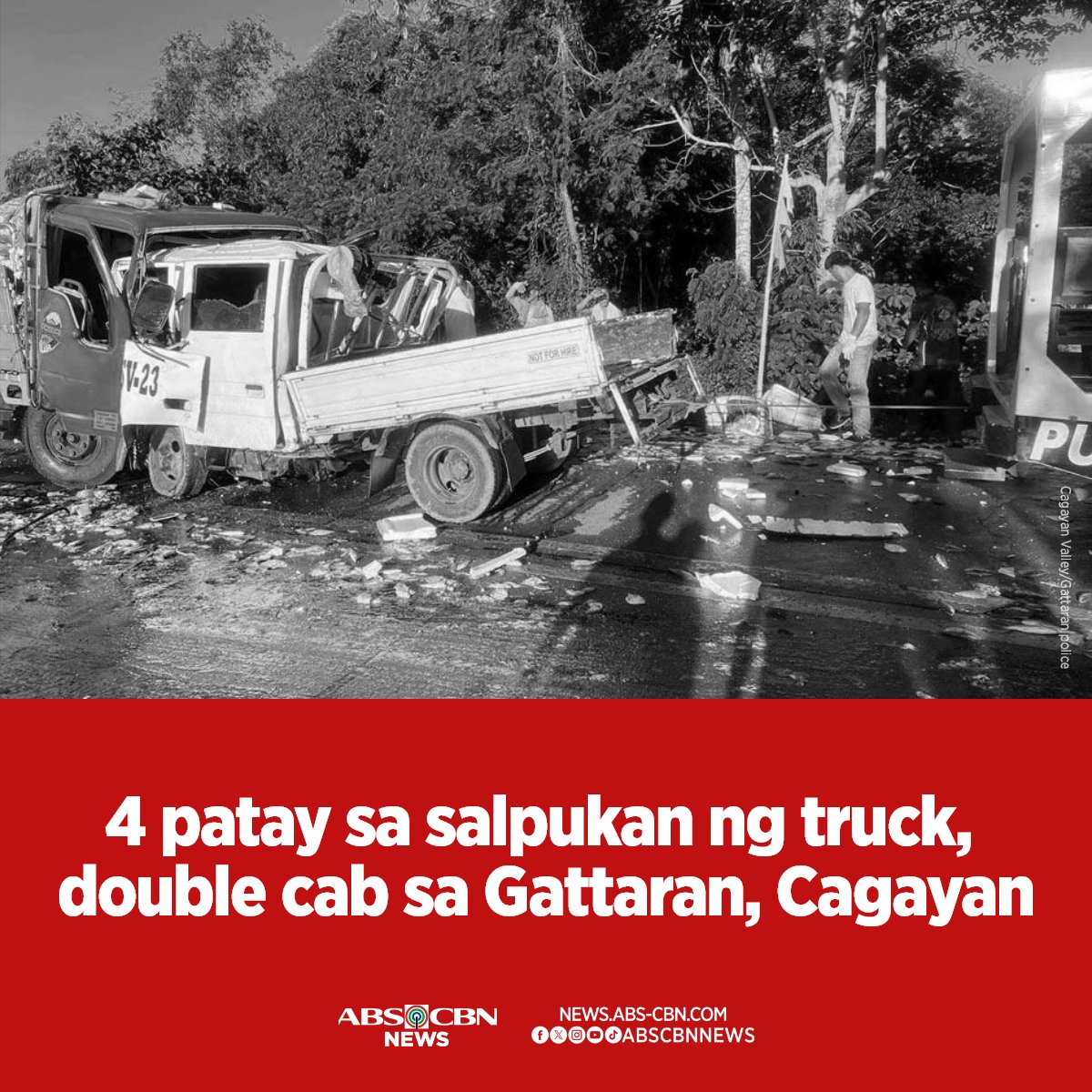 Umagaw umano ng linya ang Elf truck kaya ito bumangga sa kasalubong na double cab. BASAHIN: abscbn.news/3UUFNxc