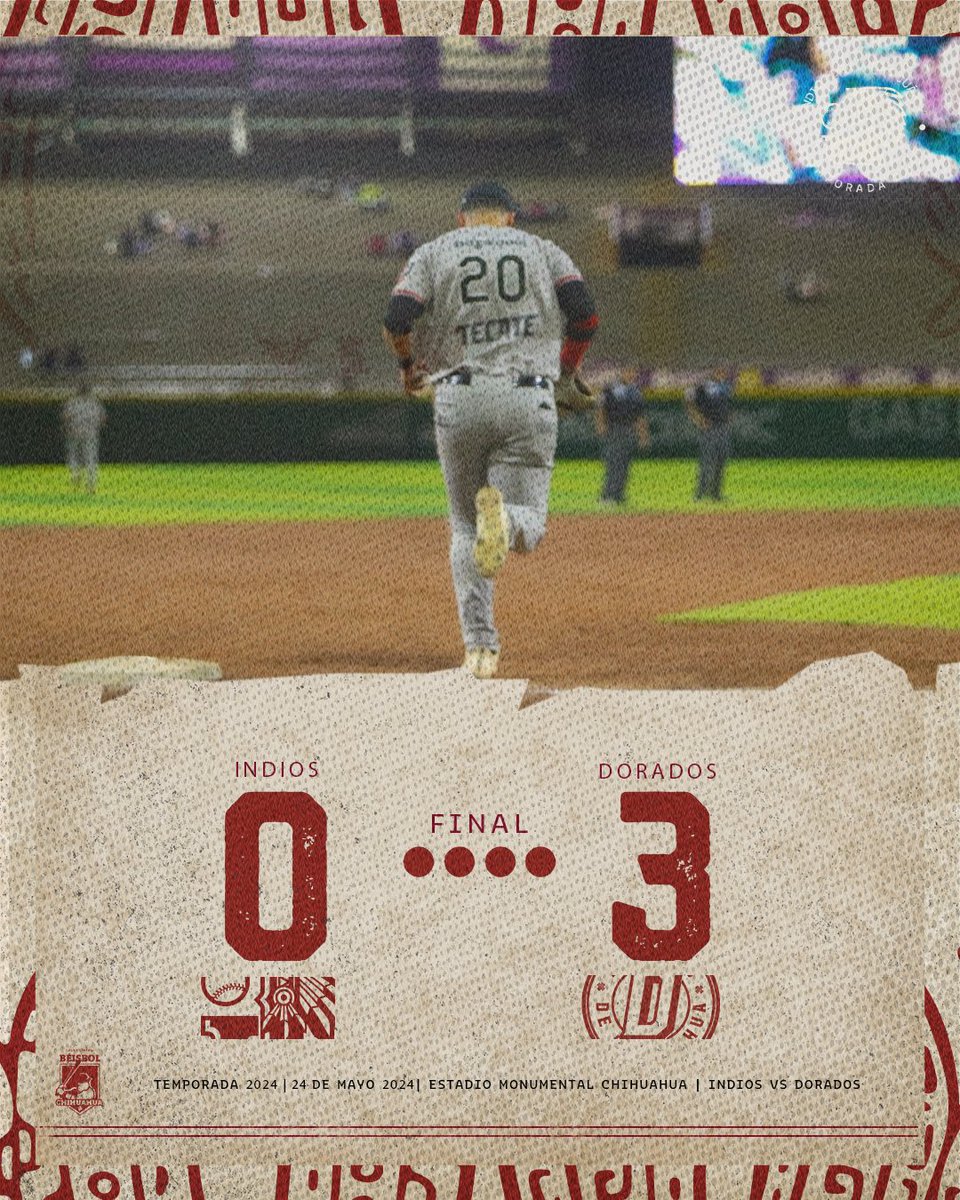 Pizarra final en la capital. 

PG: Darel Torres 
PP: Luis Payán 
SV: José Ángel Hernández 

#Indios2024