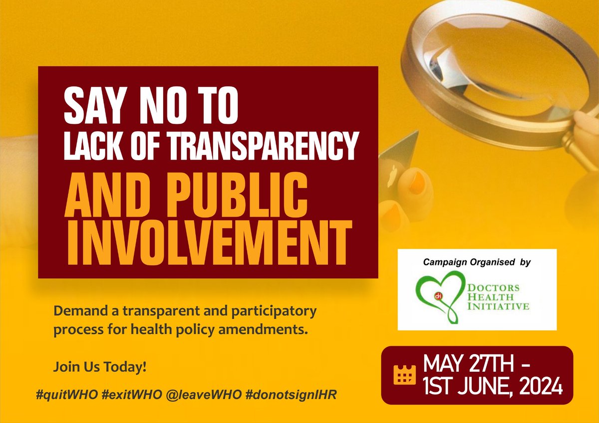 letsgotherecush's tweet photo. We want a transparent process where all stakeholders are carried along. Why be a part of proceedings shrouded in secrecy?
Our health, our choice! No one should be forced!
#quitWHO
#exitWHO
#LeaveWHO
#StoptheWHO https://t.co/avw36VM2wL
