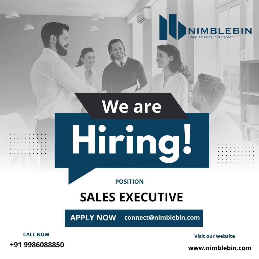 🚀 Join the Nimblebin Team! 📷 We're hiring dynamic Sales Executives to drive growth and innovation. If you're passionate about sales and eager to make an impact, apply now! 📷 Apply here: nimblebin.com/contact-us/ #NowHiring #SalesExecutive #JoinOurTeam #CareerOpportunity