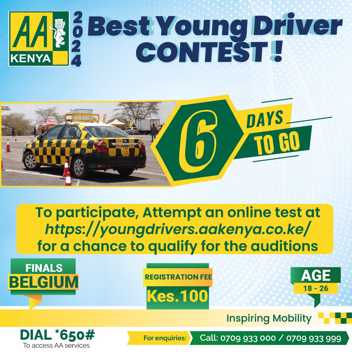 The deadline for the Best Young Driver Contest registrations is in 6 days! Have you attempted the online test? Don’t miss out, register at youngdrivers.aakenya.co.ke to qualify for the practical auditions. #AAKenyacares #BestYoungDriver2024
