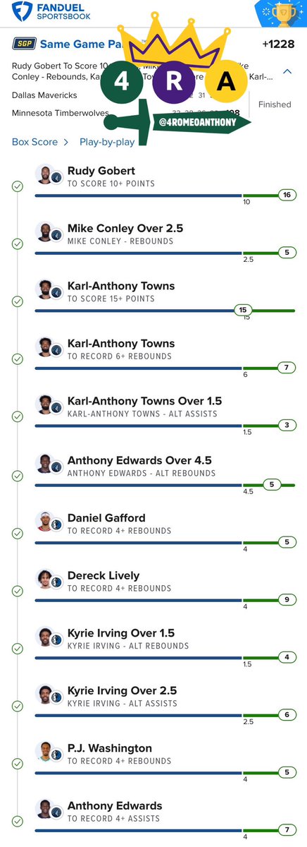 Romeodamus's tweet photo. Another NBA parlay, 3rd one of the conference finals! +1228

And back to the home run Round Robin delivering, this time at +1440. Posted on Twitter

18/21 days I have delivered. 

The Money Thread Discord

https://t.co/ayktXvWry2

#GamblingTwitter #GambingX #TheMoneyThread #4RA https://t.co/rwIy8sqLVv