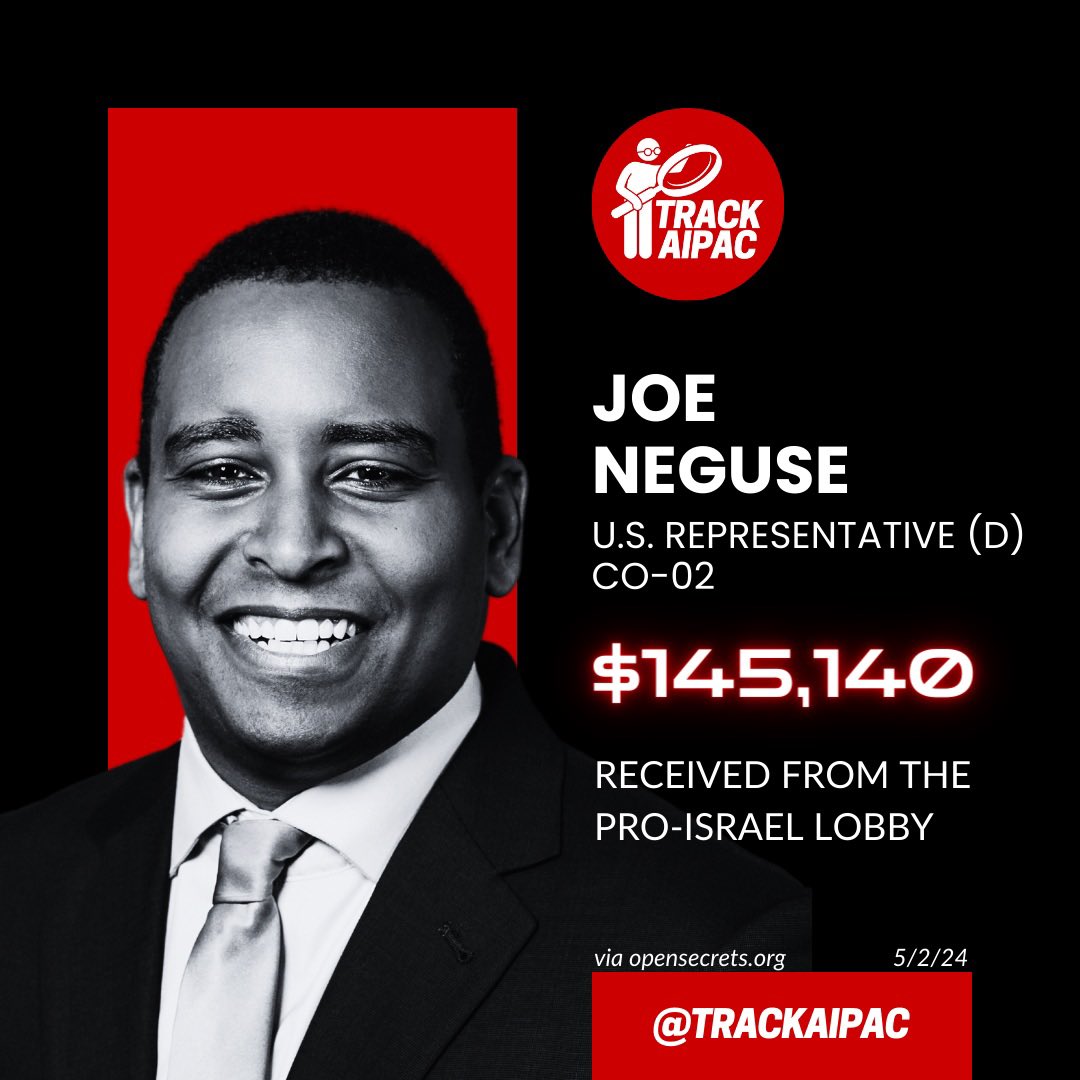 TrackAIPAC's tweet photo. @RepJoeNeguse @POTUS Pretty sure enabling and funding a genocide isn’t great for anyone’s mental health.
Joe Neguse has received >$145,000 from AIPAC and the Israel lobby. #RejectAIPAC #CO02 https://t.co/PhHvSqKklf