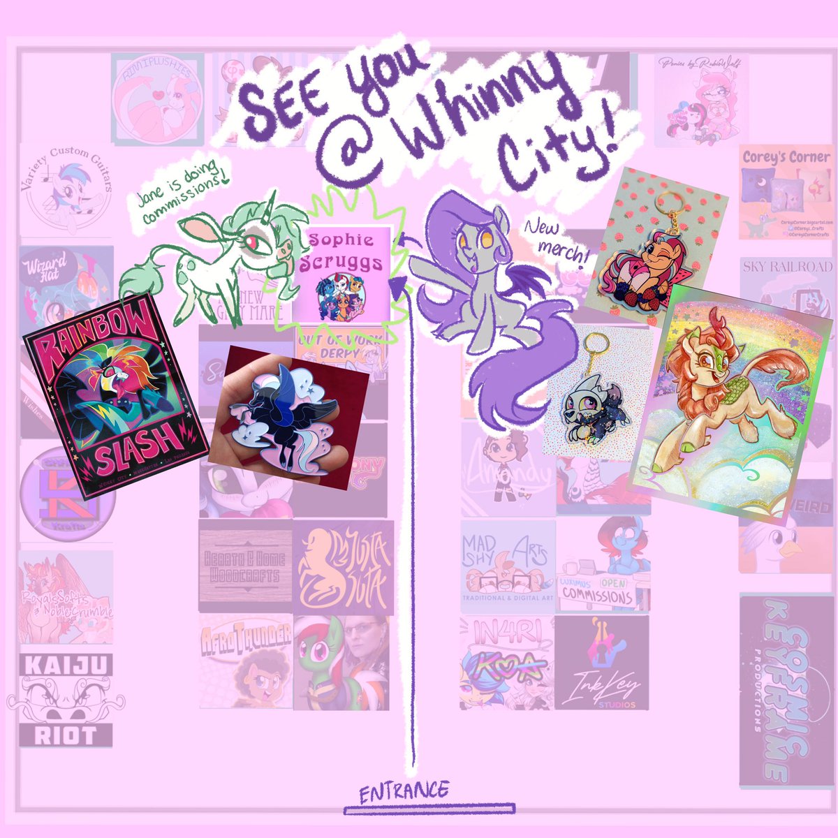 See you soon at @WhinnyCityPony , folks! I’ll have some new merch for ya. This’ll be @JaneGumball’s first pony con- she’ll be doing on-site commissions!