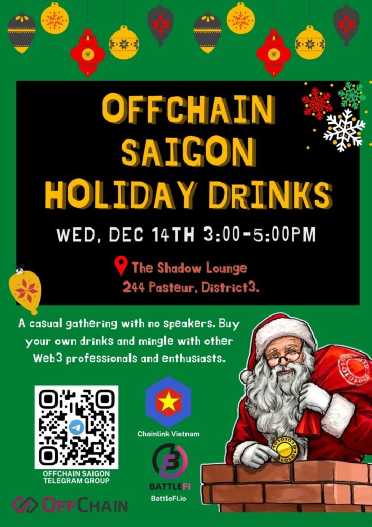 OffChainSaigon's tweet photo. Saigon / The Shadow Lounge – OffChain Community
🍻 Join us for a casual OffChain Saigon gathering! Connect with Web3 professionals and enthusiasts over drinks. No speakers, just great conversations. See you there! 🗓️December 14, 2022
#OffChainSaigon #Web3 #Blockchain #Networking https://t.co/4P9gZOwXGH