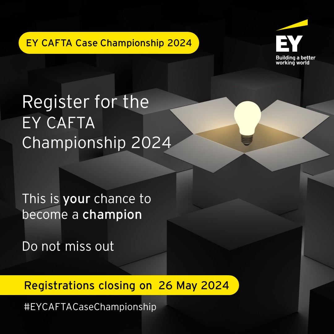 EY_India's tweet photo. Only 1 day left to register.
The registration for EY CAFTA Championship 2024 is closing on 26 May 2024.
Reserve your place now: https://t.co/FTNPGHy1ee
#EYCAFTA #TheExceptionalEYExperience #EYIndia #students #casechampionship #finance #treasury https://t.co/KuWheJ7SfH