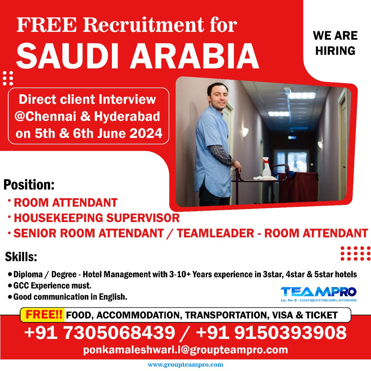#freerecruitment #saudijobs #saudijobseekers #housekeeping #roomattendant #teamleader #seniorroomattendant #housekeepingsupervisor #facilitymanitenance #immediatejoiners #shortlistingunderprogress #directinterview