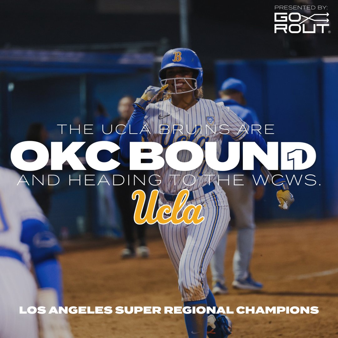 NEXT STOP ➡️ OKC The UCLA Bruins are headed to the #WCWS @UCLASoftball x #RoadtoWCWS Presented by @Go_Rout