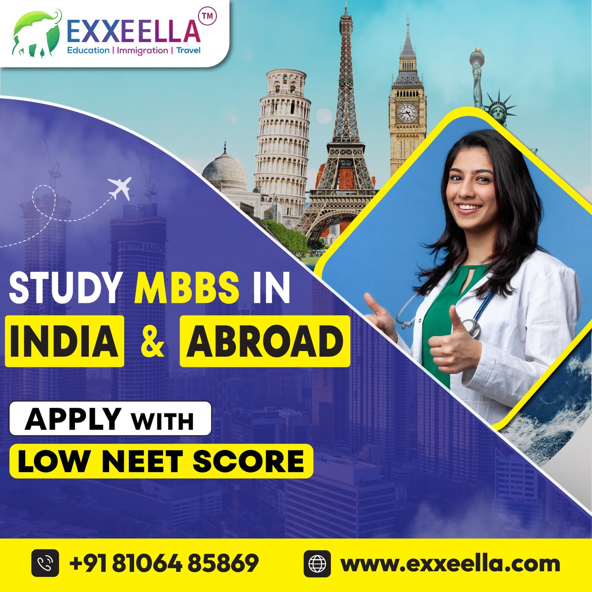 exxeella's tweet photo. 👩‍⚕️👨‍⚕️Dreaming of a career in ##medicine but worried about low #NEET scores? Don't let that stop you. You can still pursue an MBBS degree, whether abroad or in India.

Apply now and turn your dreams into reality. 🩺🏥💊

Call #exxeella on +91 8106485869, https://t.co/ua3M7A3oG6 https://t.co/oxANIbUdJf