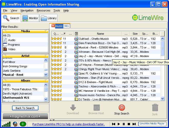 downloading songs off LimeWire and immediately giving your computer a virus