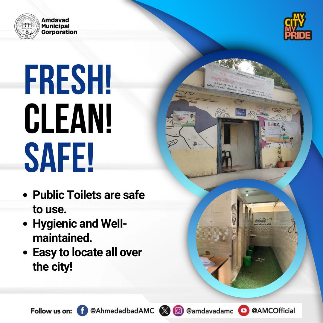 Say goodbye to dirty and shabby public toilets. Thanks to regular inspections and proper maintenance by AMC, public toilets are now safe and accessible spaces for all. 
(1/2)

#AMC #amcforpeople #SwachhSurvekshan2024 #SwachhAmdavad #swachhgujarat2024 #MyCityMyPride #ahmedabad