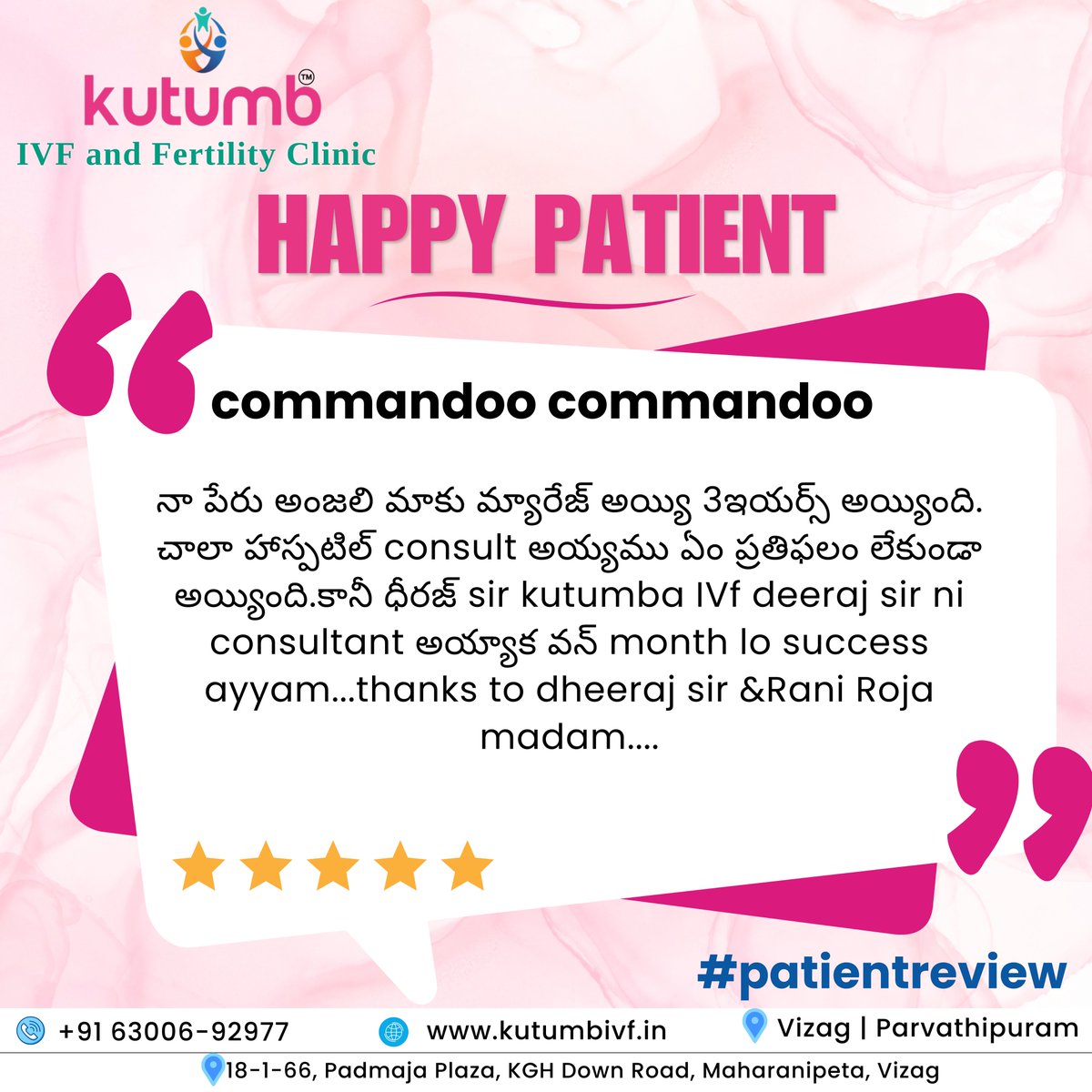 Thank you for sharing your experience and allowing us to be a part of your journey. Contact our expert now: +91 6300692977 #patientreviews #patientreview #happypatient #ivf #ivfcost #testtubebaby #testtubebabycentre #ivftreatment #ivftreatmentprocess #ivfclinic #bestivfclinic