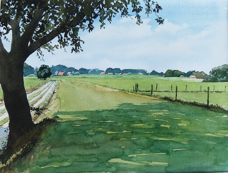 Landscape nearby #Ootmarsum Twente. Painted in commission. #watercolor #watercolorpainting #Landscapepainting #watercolour #artistonx #artistontwitter #watercolorart.