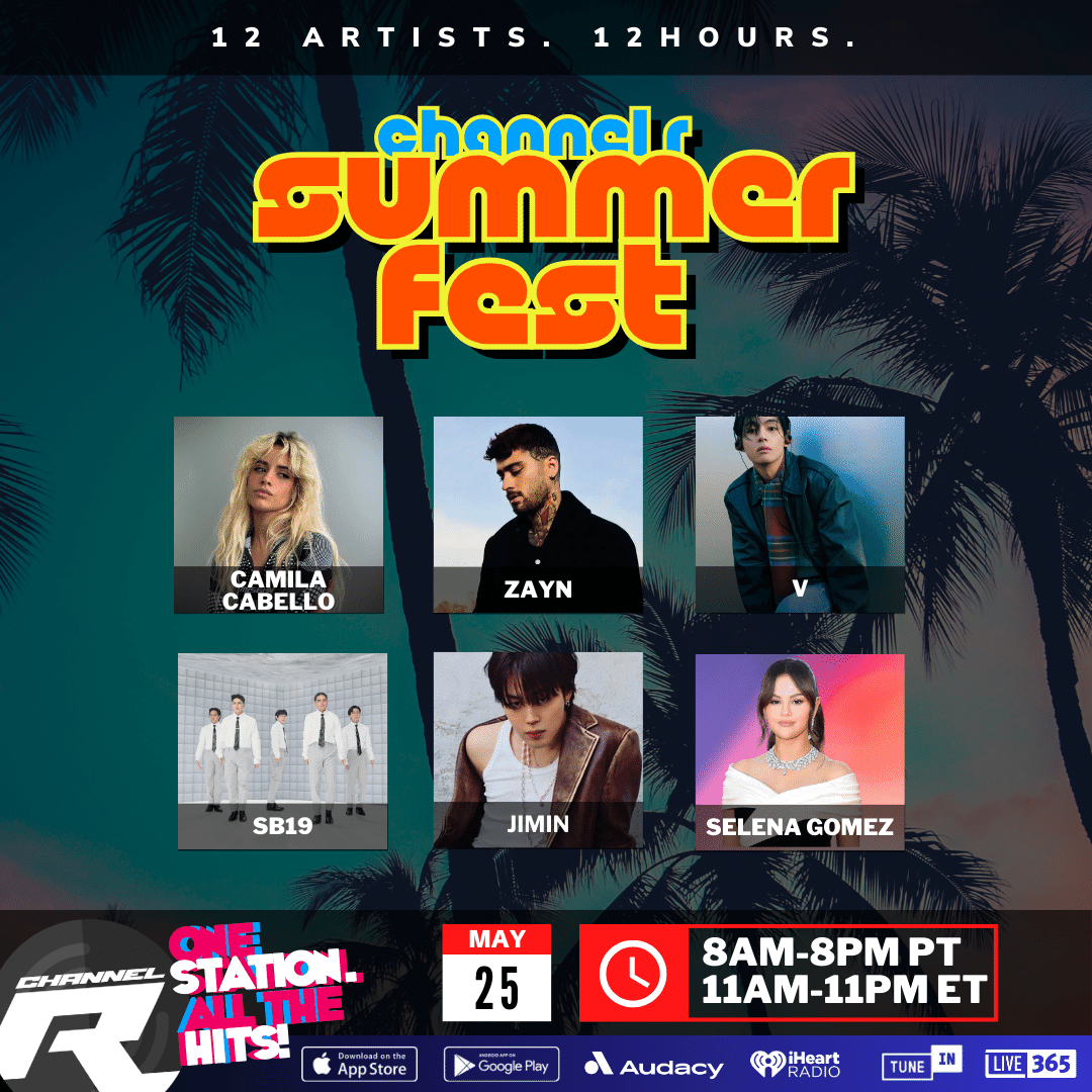 channelrradio's tweet photo. ⛱️#ChannelRSummerFest IS NOW PLAYING!
12 Hours. 12 Artists: #Anitta, #CamilaCabello, #DemiLovato, #Jimin, #JungKook, #LouisTomlinson, #SB19, #SelenaGomez, #TravisJapan, #TXT, #V & #ZAYN.
Listen on our website or Radio App, 100% ad-free here: https://t.co/mczFu3qeLs