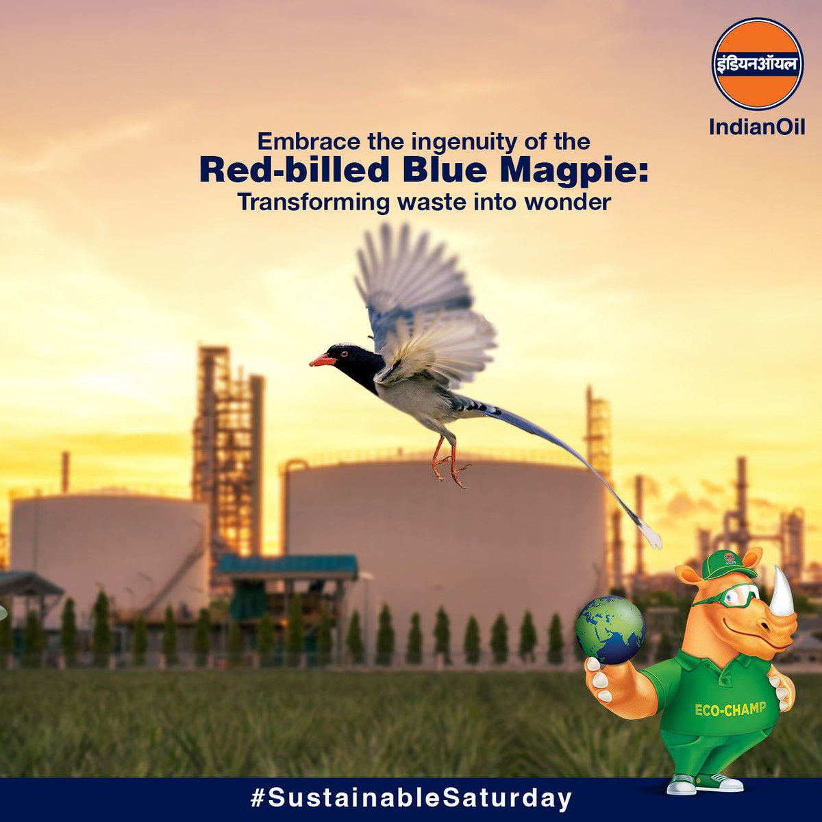 This #SustainableSaturday, we celebrate the Red-billed Blue Magpie, a longtime visitor at IndianOil’s Una Terminal & LPG Bottling plant. Just as this clever bird reuses materials for its needs, IndianOil is leading by example through organic waste management. Let’s all commit to