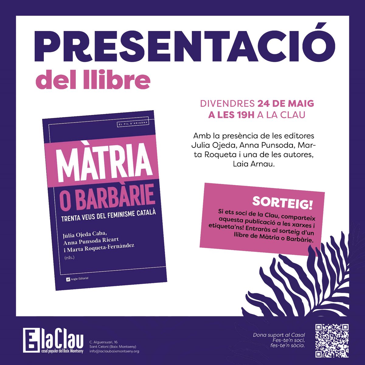 Interessant conversa sobre feminisme, territori, catalanitat i opressions en la presentació de 'Màtria o barbàrie', amb <a href="/juliaojedacaba/">Júlia Ojeda Caba</a> @martaroqueta i @larnaubo 
Gràcies!
A <a href="/InfoClau/">LaClau BaixMontseny</a>