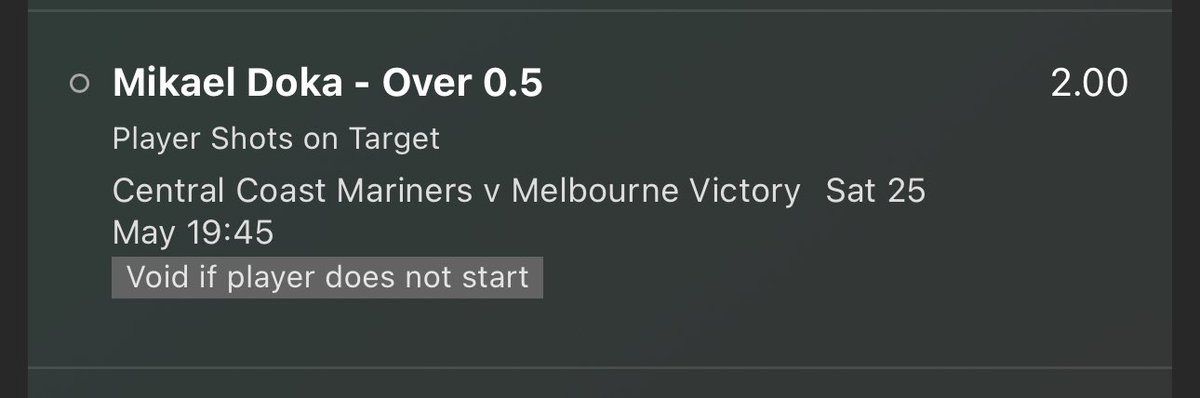 🇦🇺 A League

Mikael Doka  - Over 0.5 SOT 

📊 L5 - 0,2,2,2,0

CCM played a bit defensive last week so there wasn’t many shots from them last week. This has just gone to 2.00 so have to take it 

2 is $6.50 which is worth a sprinkle. 

#soccertips #footballtips #shotsbets